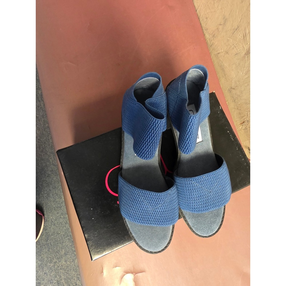 Blue Elastic Woven Strap Platform Block Heel Lug Sole Sandals Womens Size 6